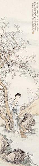 沈燧 仕女 立轴