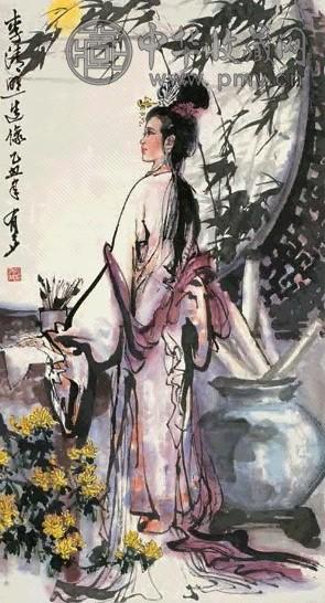 姚有多 1985年作 李清照造像 立轴 设色纸本