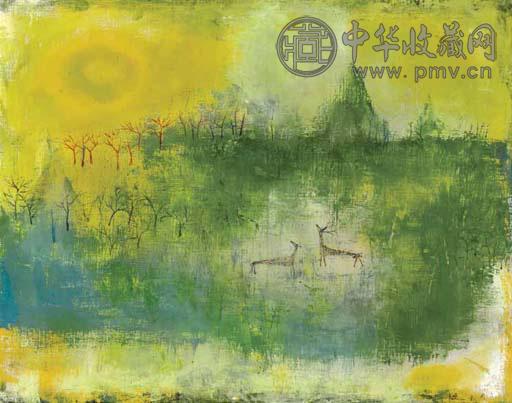 赵无极 约1950年作 森林中的双鹿 油画 画布