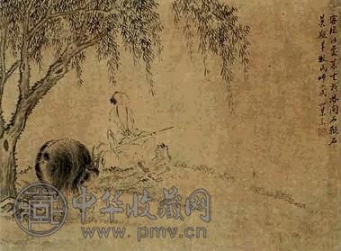 王小某 人物 扇面 设色绢本