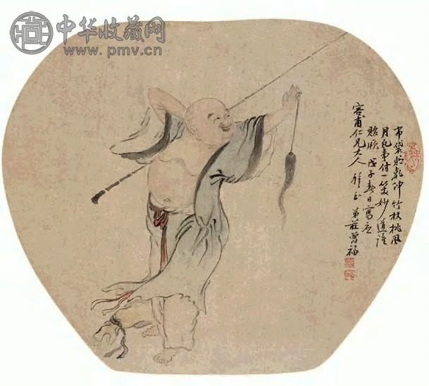 庄曾福 布袋和尚图 设色绢本