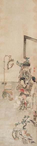 张百福 戏鹦图 立轴 纸本