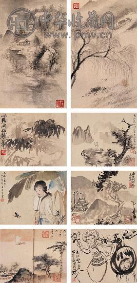 郎静山 唐云 钱瘦铁 朱屺瞻 袖珍集锦册 册页(22开选8) 水墨 设色纸本