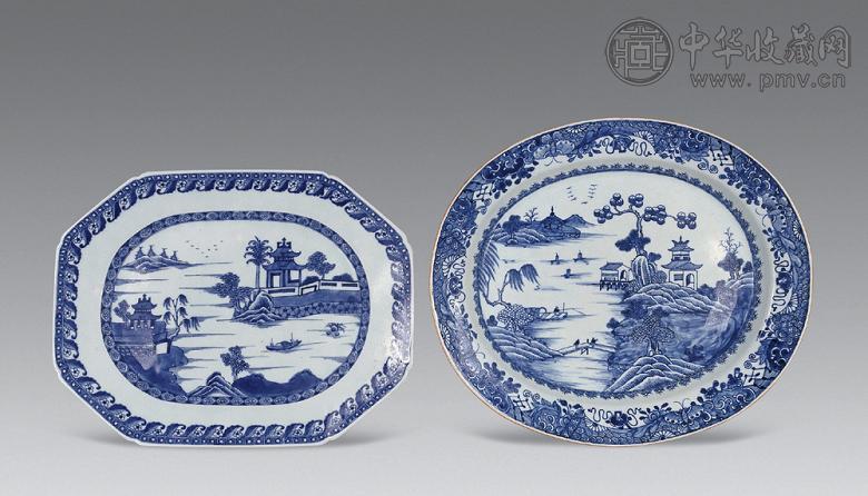 清乾隆青花山水方盘圆盘(2只) 收藏资讯|艺术家|书画家|书画名人|书法家