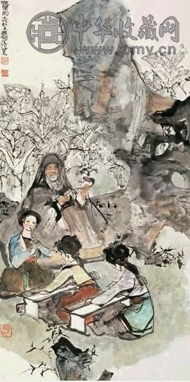 程十发 壬戌(1982)年作 授乐图 立轴 设色纸本