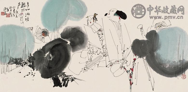 王西京 2000年作 清草池塘听蛙声 镜心 设色纸本