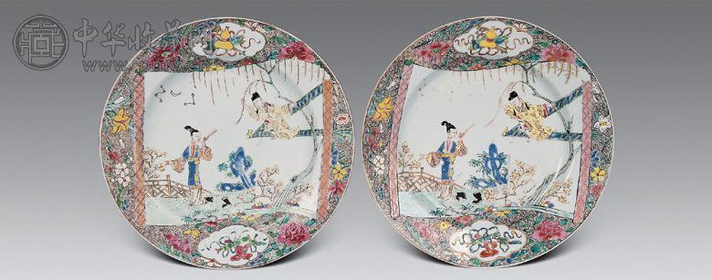 清雍正 粉彩西厢记盘(1对)