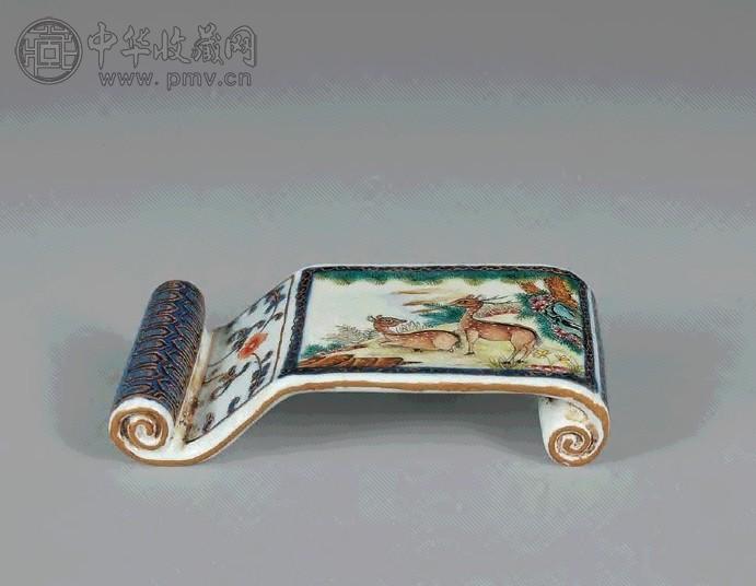 清嘉庆 珐琅彩松鹿图墨床