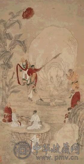 吴彬 1621年作 洗象图 立轴 设色纸本