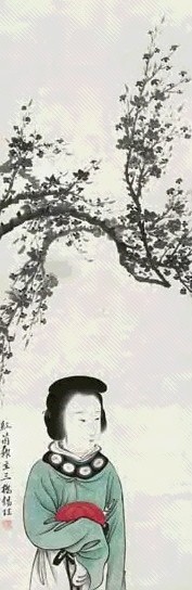 胡锡珪 梅花仕女 立轴 设色