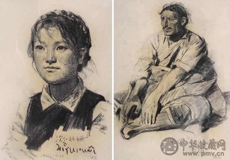 徐匡 素描人物(2件) 纸本素描