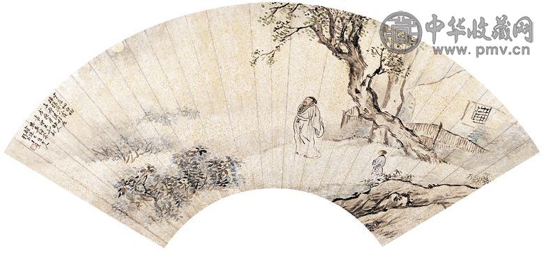 王素 秋思图 扇面册页 设色洒金