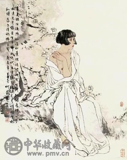 当代 何家英 人面桃花 镜心