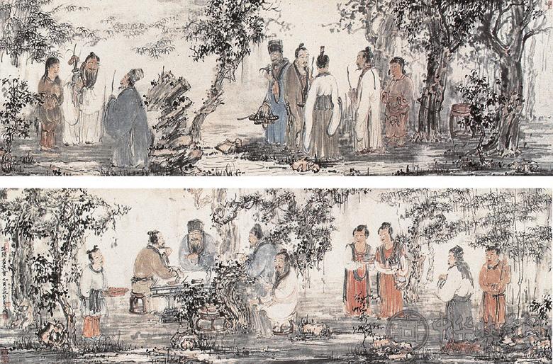 李桐 2005年作 洛阳耆英会 横幅 设色纸本