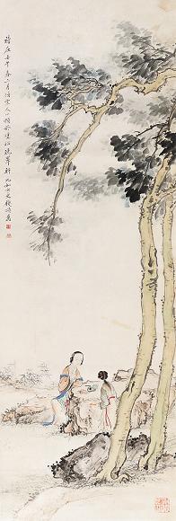 钱九如 人物 立轴 设色纸本