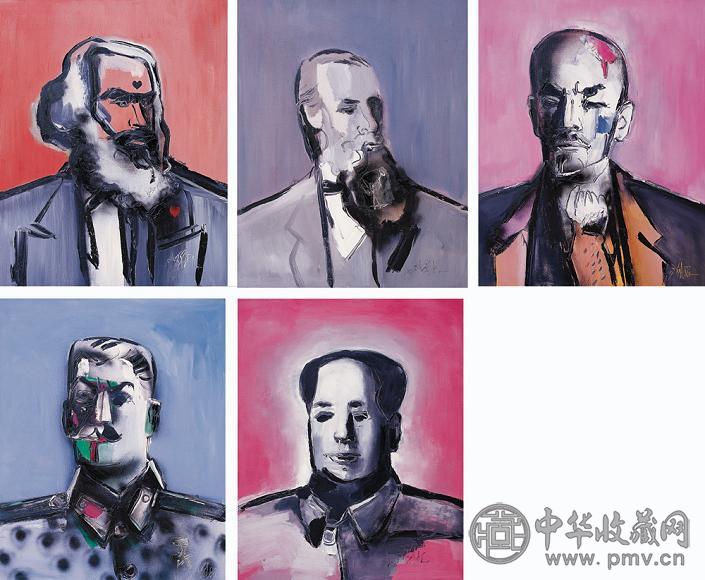 刘锋植 2001年 马恩列斯毛(五幅) 布面 油画