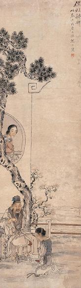 沈心海 儒林诗婢 立轴 设色纸本