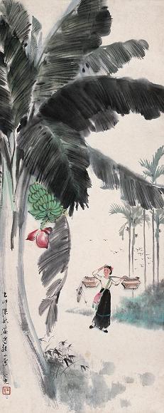 杨之光 1975年作 边疆小景 立轴 设色纸本