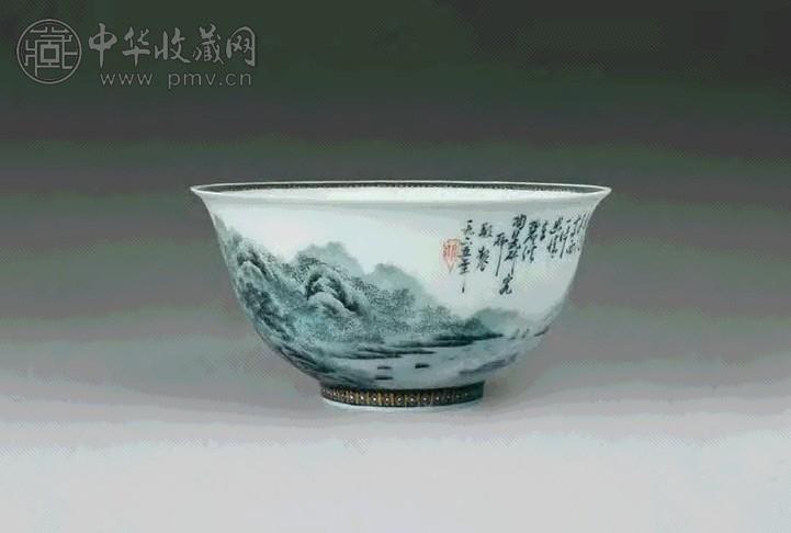 1965年 釉下绿彩山水碗