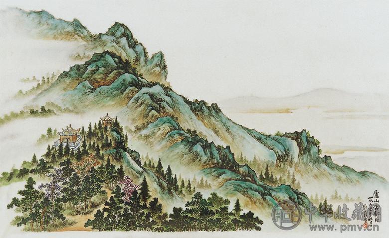 邓必浩绘粉彩庐山风景图瓷板