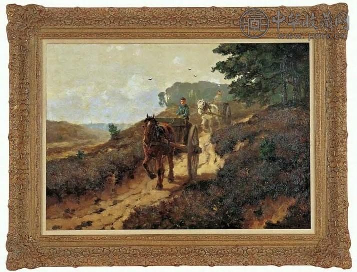 马瑞纳斯·贾科伯斯·纳夫肯 小路上的双轮马车 油彩 画布 框