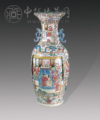 清嘉庆粉彩人物双耳瓶收藏资讯|艺术家|书画家|书画名人|书法家-中华收藏网