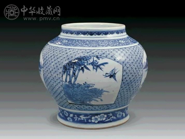 清乾隆青花开光山水花鸟纹罐收藏资讯|艺术家|书画家|书画名人|书法家