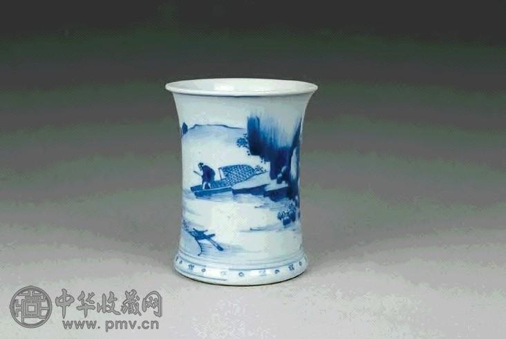 清康熙 青花山水笔筒