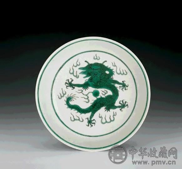 清光绪 绿釉龙纹暗花盘