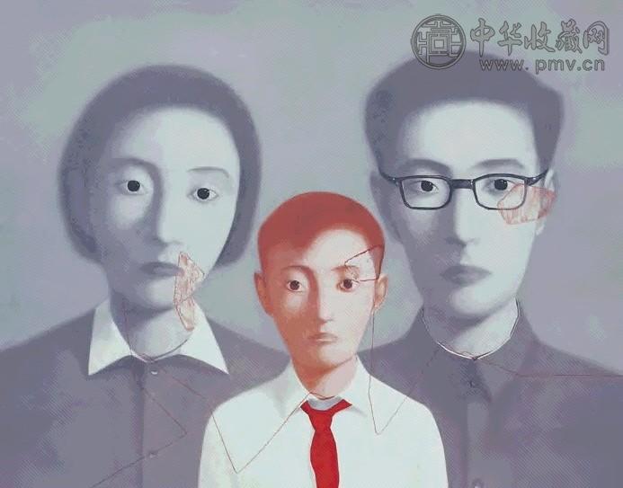 张晓刚 2003年作 一家人 石版