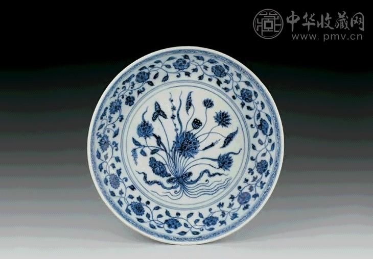 明宣德 青花一把莲纹盘