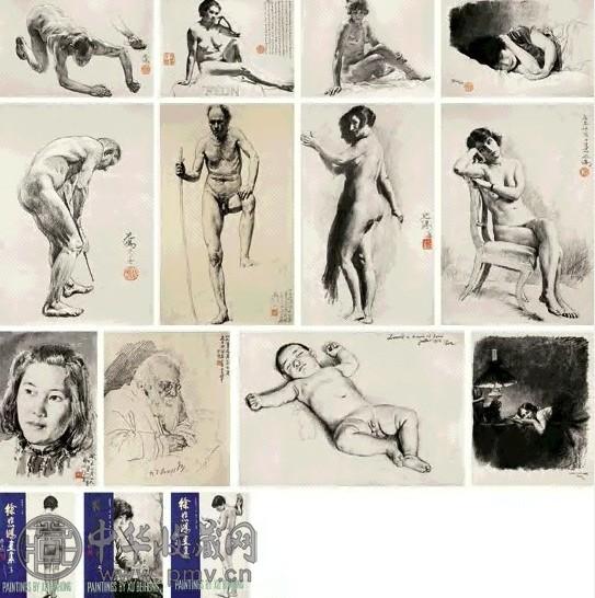 徐悲鸿 70年代初作 素描组画(复制品)(12件) 纸本素描