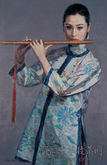 陈逸飞 吹笛女子 布面 油画