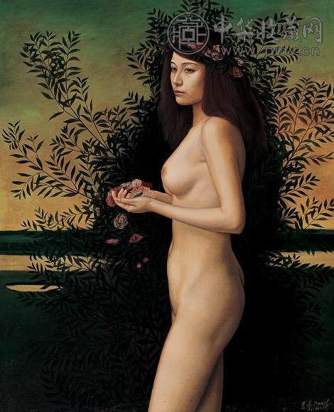 李争 1991年 花头饰 布面油画