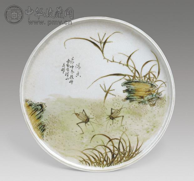 民国 徐仲南绘粉彩花卉草虫盘