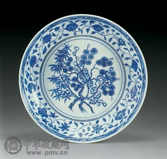 明宣德 青花松竹梅三友纹盘