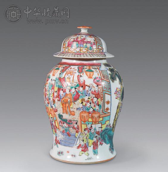 民国 粉彩婴戏将军罐