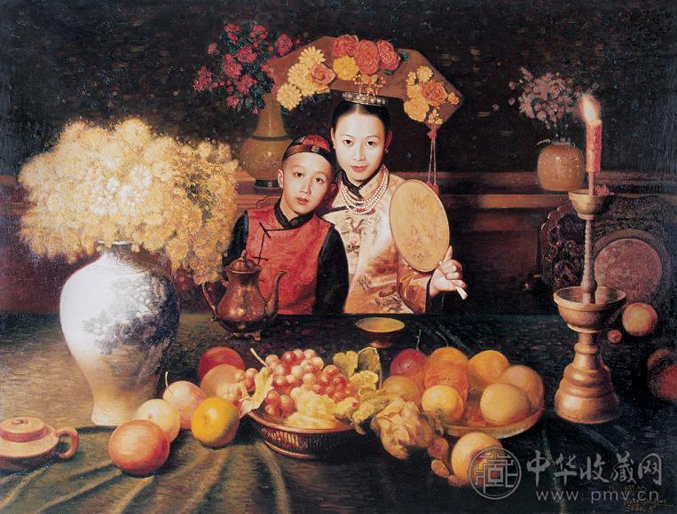 姜国芳 母与子 布面油画