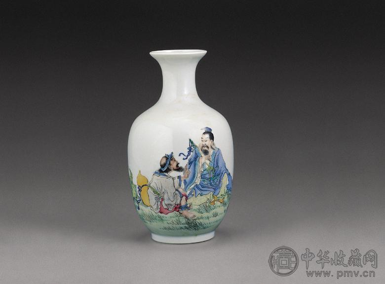 民国時代御用官窯居仁堂製 粉彩細密人物囲碁紋花瓶（E-3）