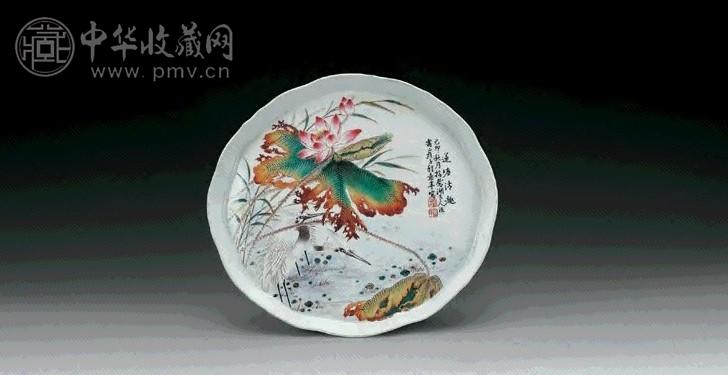 民国 程意亭粉彩仿张熊画意托盘