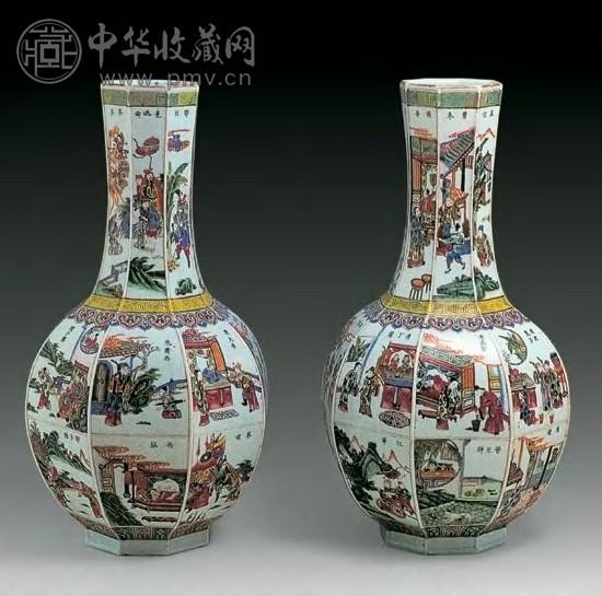 清光绪 粉彩二十四孝故事八稜瓶(1对)