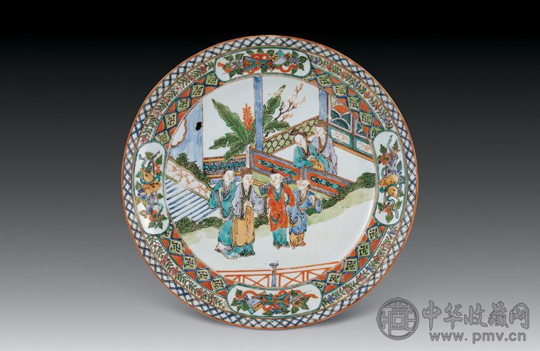 清 五彩人物故事纹盘