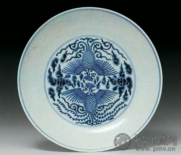 清同治 青花双凤纹盘