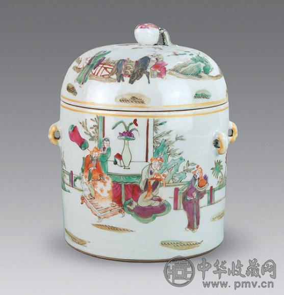 民国 粉彩人物纹盖罐