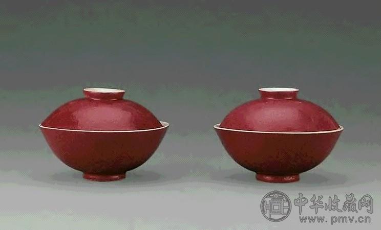乾隆 胭脂水盖碗 一对