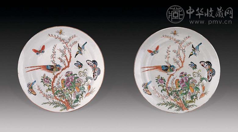 民国 粉彩花蝶盘(2件)