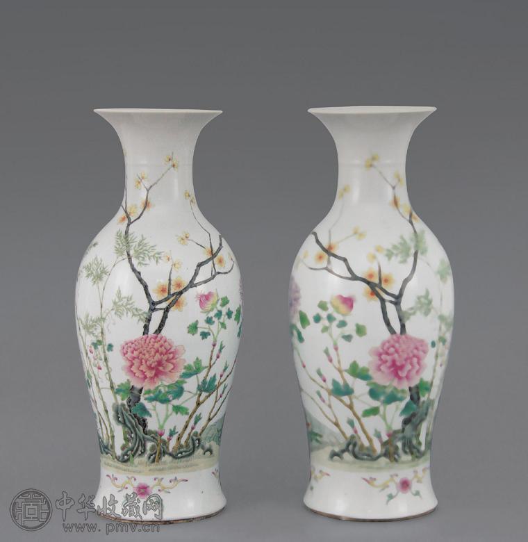 民国 粉彩花卉纹观音瓶(1对)
