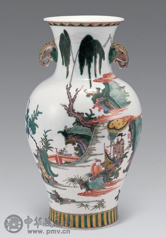 民国 五彩人物故事纹象耳瓶