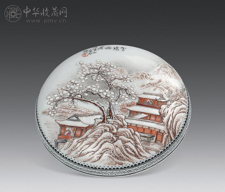 民国 汪云山绘雪景印泥盒