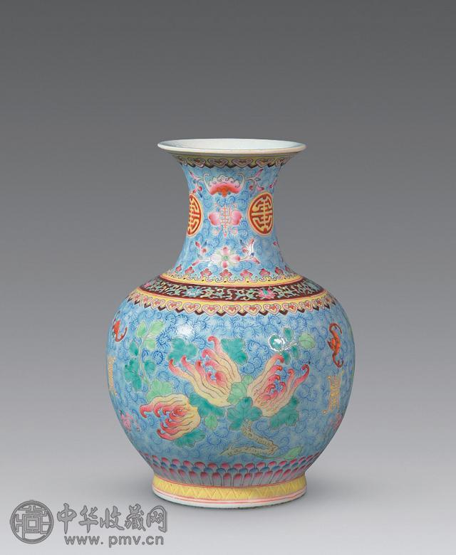 民国 粉彩福寿纹撇口瓶